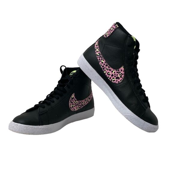 Nike Blazer Mid GS Black and Pink Cheetah Sneakers  DA4674-001 Size 6Y - Picture 1 of 11